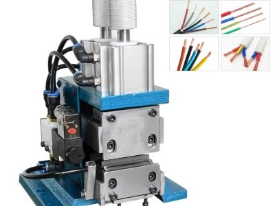 This is pneumatic wire stripper in wire harness processing.