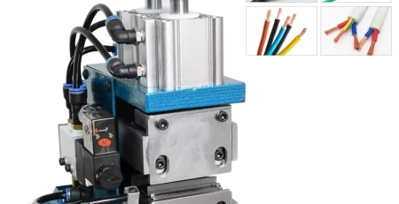 This is pneumatic wire stripper in wire harness processing.