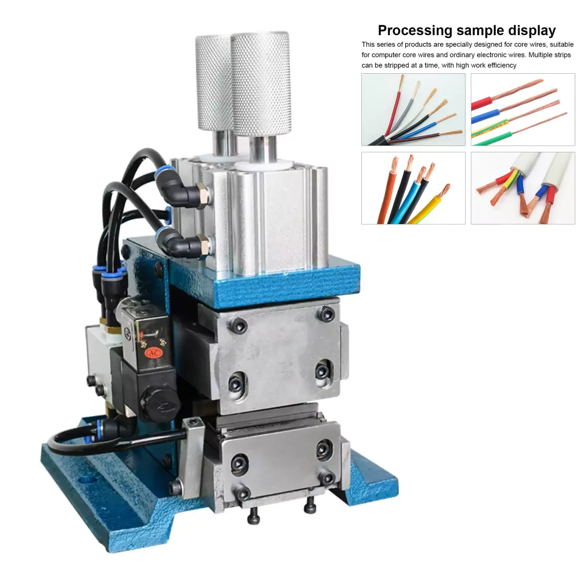 This is pneumatic wire stripper in wire harness processing.