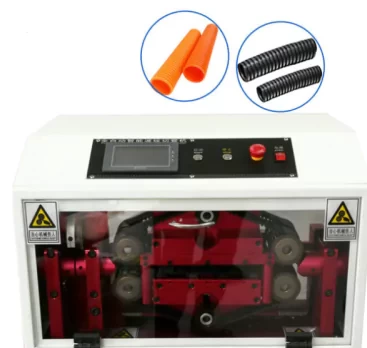 this is automatic non-split wire loom tubing cutting machine used for cutting flex corrugated tube.