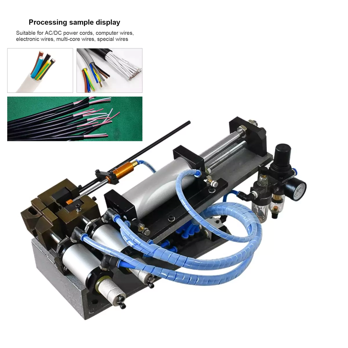 this is pneumatic power cord stripping machine which is used in wire harness processing.