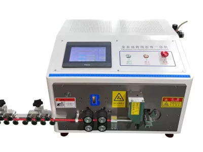 this is an automatic wire cutting stripping angle bending machine.