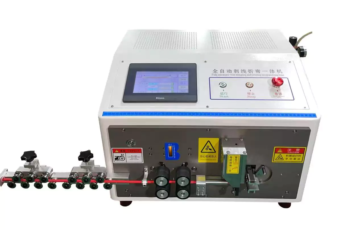 this is an automatic wire cutting stripping angle bending machine.