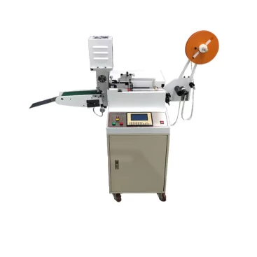 automatic garment print label supersonic cutting machine for cloth manufacturing.