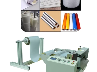 this is automatic roll to sheet cutting machine which can cut aluminum foil and other soft thin materials.
