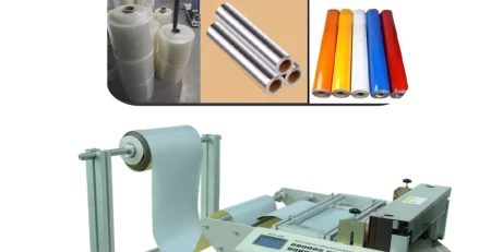 this is automatic roll to sheet cutting machine which can cut aluminum foil and other soft thin materials.