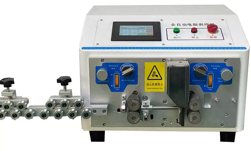 this is an automatic wire stripping machine for cutting and stripping heavy duty cable.