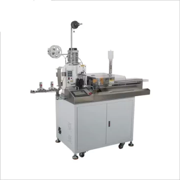 this is a fully automatic ribbon cable crimping machine which is used in processing ribbon cable cut strip and crimping terminals.