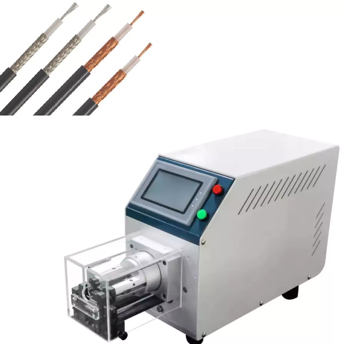 this is automatic wire stripping machine which is used for stripping coax cable in wire harness processing.