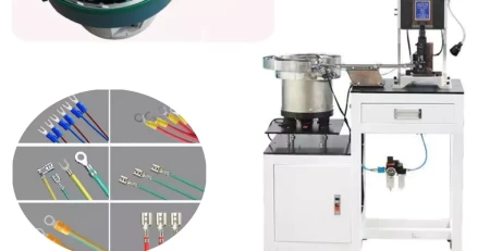 this is vibratory feeding terminal crimping machine mainly used to crimp non-chained terminals in wire harness processing.