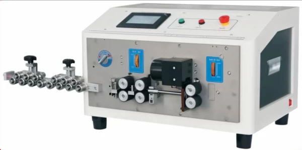 This is automatic wire stripping machine for cutting sheathed cable and stripping sheath and cores simultaneously.