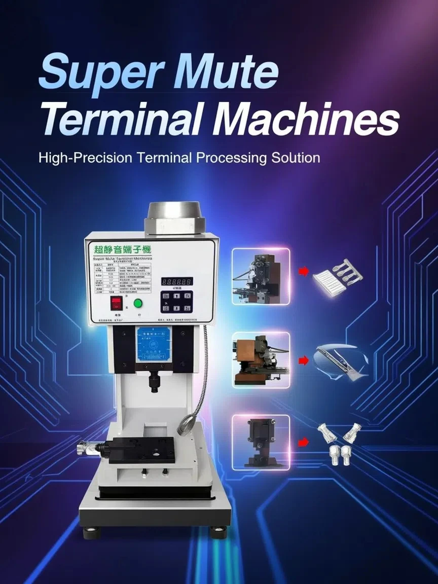 This is a super mute terminal crimping machine which is assemblied with side feed and direct crimping applicator.